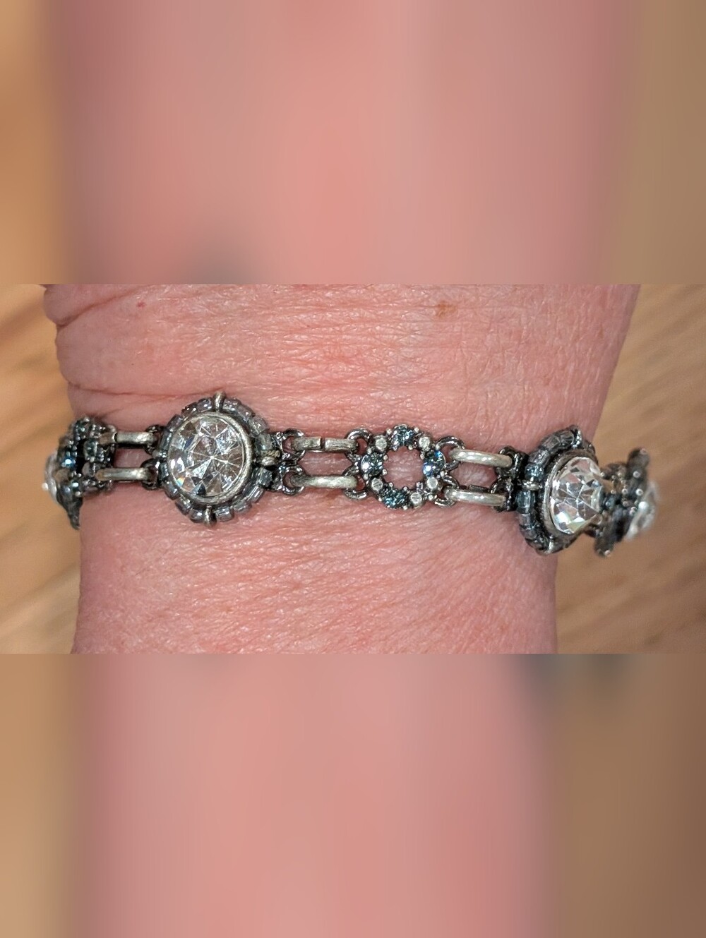 Silvertone Blue and Clear Gemstone Link Bracelet